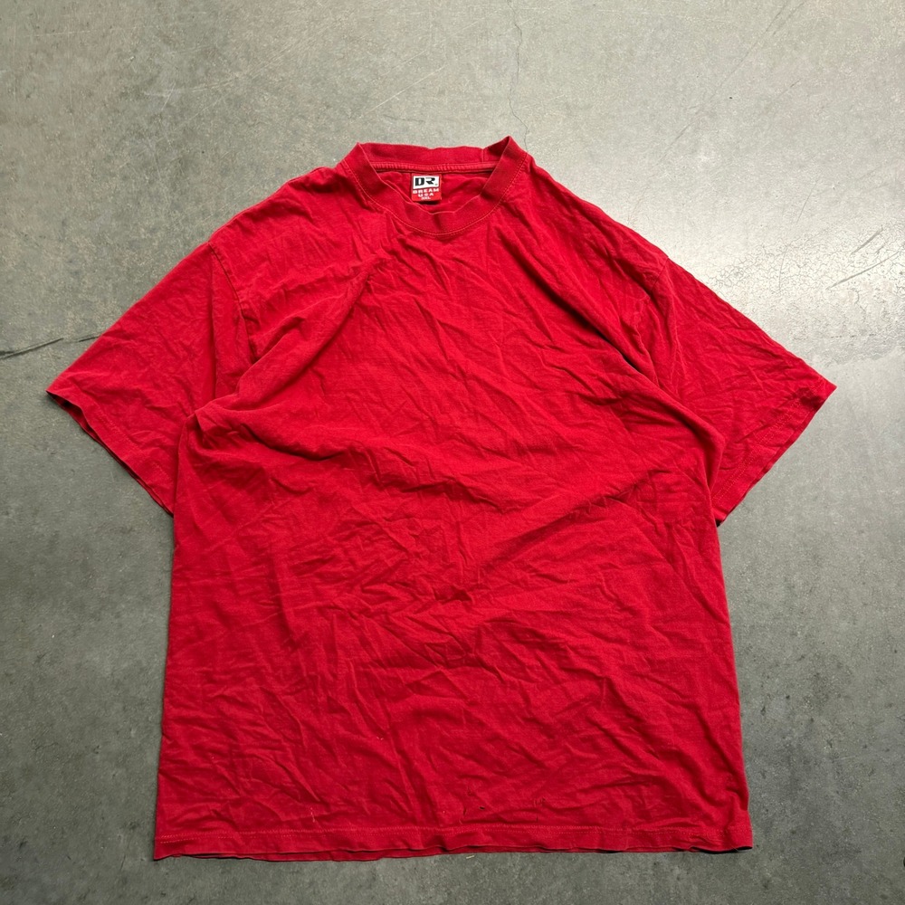 Dream USA Mens 3XL Red Heavy Cotton Short Sleeve Crew Neck T-Shirt Solid Tee